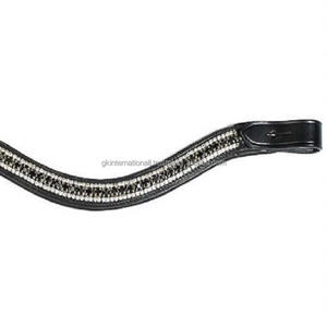 Banda de cejas de caballo de cuero genuino negro de diseño personalizado con precio al por mayor con diamantes de imitación de cristales blancos y negros de lujo de 3 filas - Product Image 5