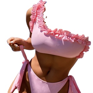 Traje de Baño de Una Pieza con Volantes TW para Mujer, Sexy, de Un Hombro, Corte Alto, Estampado Animal, Conjunto de Dos Piezas - Product Image 2