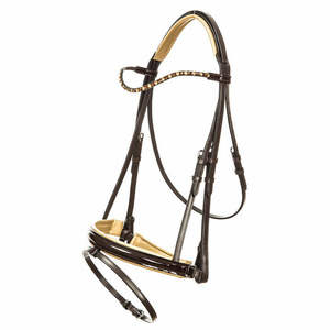 Brida de snaffle de cuero acolchado ecuestre con banda para la nariz Flash y accesorios de acero inoxidable Productos para caballos con banda para la frente - Product Image 3