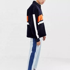 Personnalisé hiver 100% coton hoodies hommes ras du cou patchwork demi zip pull sweat - Product Image 4