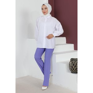 Pantalones Casuales Mega Merchant Lilac 6078 con Líneas Detalladas, 100% Algodón, Corte Regular, Largo Midi - Product Image 2