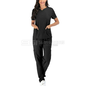Tenues médicales d'été confortables pour femmes, couleur unie personnalisée, ensembles d'uniformes d'infirmière, tissu tricoté, vêtements de médecin - Product Image 1
