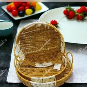 Bonita cesta de mimbre de almacenamiento redonda con asa para bandeja de mimbre redonda, bandejas de frutas, Cestas tejidas a mano, Juego de 3 para fiesta de boda - Product Image 2