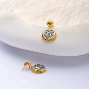 Vintage Medallion Design Turkish Handmade 22K Gold Plated 925 <b>Sterling</b> <b>Silver</b> <b>Stud</b> Earrings-Trendy Wedding & Party Gift - Product Image 2