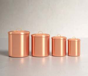 Juego de 4 contenedores de almacenamiento galvanizados con acabado de cobre organizador duradero perfecto para despensa de cocina y uso de regalos de la India - Product Image 1