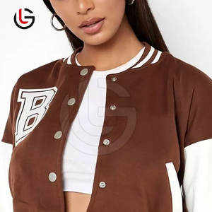 Chaqueta recortada con letras para mujer, forro de lana de punto transpirable de Color sólido y cuello alto con relleno de algodón - Product Image 6