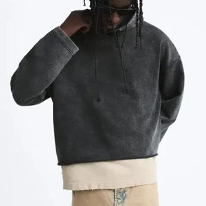 Sudadera con Capucha de Felpa Francesa Gruesa con Logotipo Personalizado, Estilo Urbano, Lavado Ácido, Hombros Caídos, Corte Inferior Deshilachado, Sudadera Corta - Product Image 6