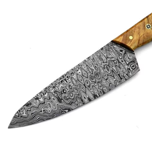 Cuchillo de Caza y Camping Profesional Personalizado OEM al por Mayor, de Acero de Damasco Premium, con Punta de Gota, Mango de Madera, Estilo Bowie - Product Image 5