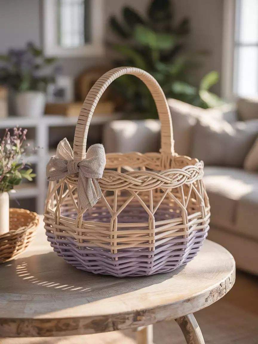 สีเบจธรรมชาติ แต่งแต้มสีม่วง/ลาเวนเดอร์ (สีตัดกันแบบทูโทน)