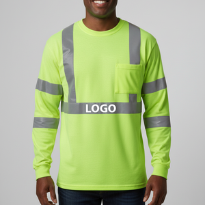 Chemises de travail de sécurité à manches longues personnalisées en gros, 100% polyester, séchage rapide, pour hommes, construction, réfléchissantes, haute visibilité, ANSI classe 2 - Product Image 5