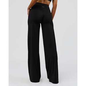 Pantalon évasé taille haute Elixir pour femme - Style ample froissé doux avec taille élastique Noir - Product Image 5