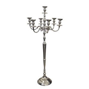 เชิงเทียนสีเงิน7แขนสำหรับตกแต่งโต๊ะสูงเชิงเทียนทำจากแก้วเชิงเทียนโลหะสำหรับจัดงานแต่งงานเชิงเทียนทำด้วยมือ - Product Image 1