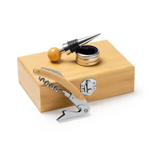 Juego de Servicio de Bebidas Personalizado de Acero Inoxidable y Bambú, Accesorios para Vino - Product Image 1