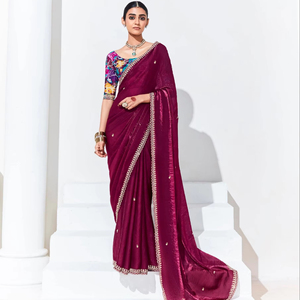 Vêtements de créateur pour femmes Saree en soie de haute qualité Tissu de verre souple Bordure brodée Style traditionnel moderne pour mariage indien - Product Image 1