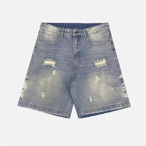 Ropa de calle de alta calidad para hombre, pantalones cortos de mezclilla azul, pantalones vaqueros informales rectos transpirables elásticos para hombre - Product Image 1