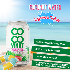 Agua de Coco con Lichi de 330 ml, Hecha en Vietnam, Sabor Puro, Sin Azúcar, Bebida Halal OEM - Product Image 4