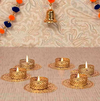 Porte-bougie chauffe-plat Jaipurios en fer doré de 4 pouces, fait main, design traditionnel, pour table, décoration indienne pour mariage et Diwali