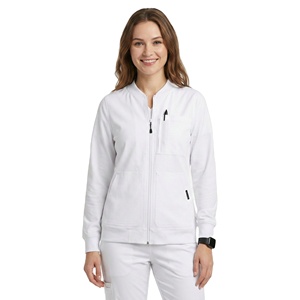 Blouse d'infirmière pour femmes, veste de travail médicale à col côtelé, fermeture éclair, multi-poches, style bomber athlétique - Product Image 1