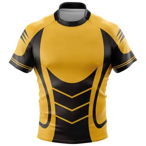 Desain lapisan modis baru Jersey Rugby dan celana pendek Rugby untuk tim memakai warna kuning dan hitam