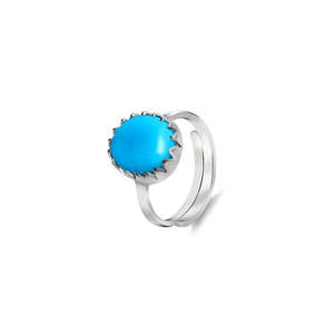 NOVAMART Fine Turquoise (Firoza) 3.25-12.25 Ratti <b>Crown</b> Setting <b>Ring</b> Natural Certified Astrological Gemstone 925 Silver Bezel In - Product Image 2
