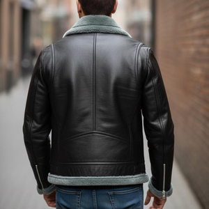 Chaqueta de Cuero Genuino para Hombre, Invierno, con Cuello de Piel, Impermeable, Forro Acolchado, Resistente al Viento, Cálida, a la Moda, con Marca Personalizada en la Parte Delantera - Product Image 4