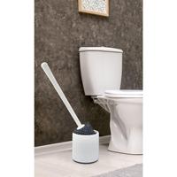 Nuevo Diseño, Marca Privada, Venta al por Mayor, Juego de Escobilla de Inodoro Ergonómica de Plástico Blanco y Gris, Montada en el Suelo, con Vaso de Plástico para Baño