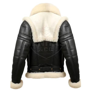 Veste chaude en peau de mouton pour homme Veste en cuir à col en fourrure de style classique - Product Image 2