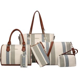 Ensemble de sacs pour femmes de haute qualité en toile à carreaux et en cuir PU, sac fourre-tout, sac à main, bandoulière, portefeuille, pochette assortie - Product Image 4