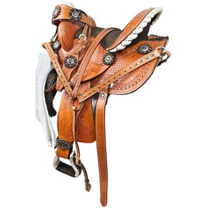 Venta al por mayor de monturas de carreras de barril de cuero genuino hecho a mano de primera calidad, monturas de caballo occidentales, monturas de rodeo a granel, tachuelas de vaquero duraderas - Product Image 2