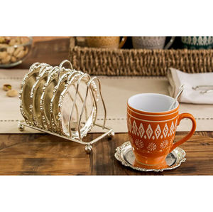 Ensemble de 4 sous-verres en métal en cuivre martelé pour la maison Bar Party Tabletop Round Tea & Coffee Servant Coaster - Product Image 4