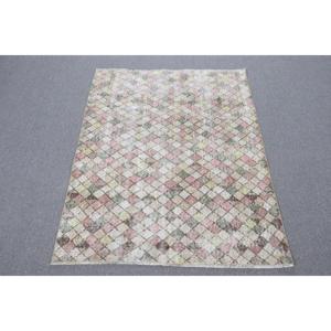 พรมวินเทจตุรกีขนาดเล็ก 3.4x4.3 ฟุต สีชมพู พรมขนสัตว์สีพื้น - Product Image 1