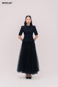 แจ็กเก็ตผู้หญิงชุด2ชิ้นปกลูน่าเสื้อเบลาส์60% อะซิเตท40% โพลีเอสเตอร์สีขาวโรงงานจากเวียดนาม - Product Image 3