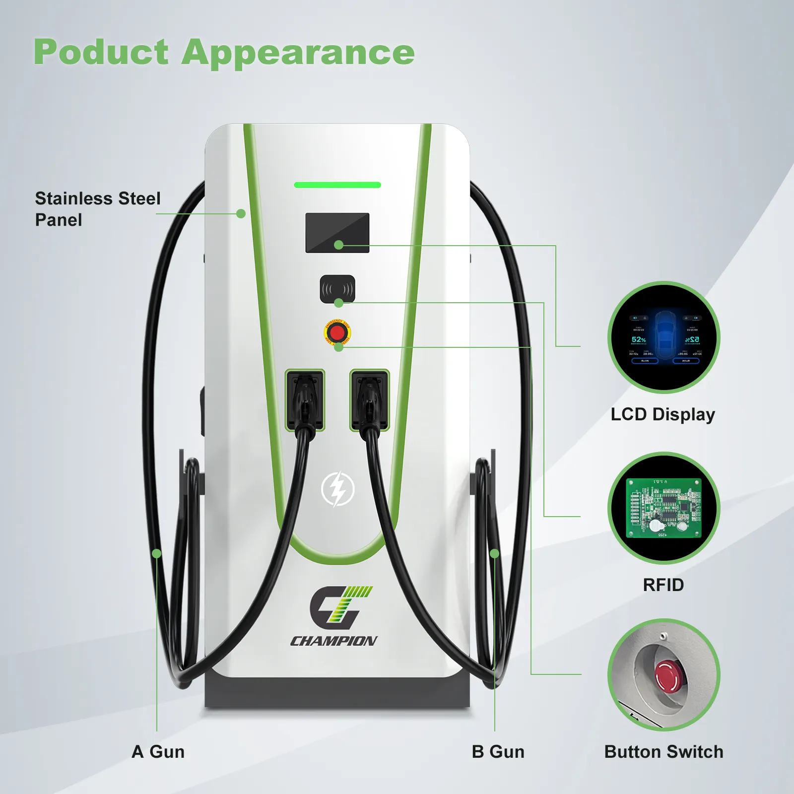 APP RFID WIFI 4G CCS 2 DC Public Commercial Ev Charger Electric Car GBT OCPP floor-mounted ev charger station
