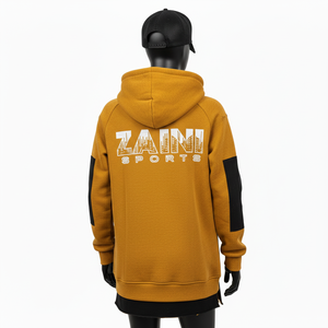 Sudadera con Capucha Completa para Mujer, Mezcla de Algodón de Alta Calidad, Felpa de 320 GSM, Color Mostaza, Panel Negro, Logotipo Personalizado, Sudaderas Básicas - Product Image 2