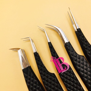 Pinces à épiler pour extensions de cils de qualité supérieure, pinces noires à 90 degrés et 45 degrés, pinces en vison, emballage en boîte noire, logo offert, pointe lisse - Product Image 4