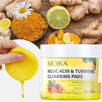 MOIKA Bio Curcuma Acide Kojique Nettoyant Visage Pads Échantillon Taille Marque Privée pour la Peau Lingettes Nettoyantes au Curcuma en Gros