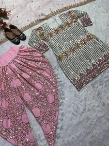 Nuevo diseñador de ropa de fiesta Faux Georgette Heavy Sequence bordado Top y Dhoti Salwar con borde de encaje elegante Dupatta Suit Set - Product Image 2