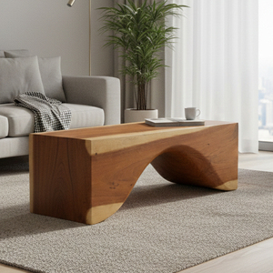 Banco de Madera Maciza de Suar Monkey Pod, Hecho de una Sola Pieza, Diseño Curvo Único en el Centro, Mueble Ecológico para Sala de Estar - Product Image 4