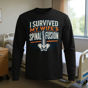 T-shirt a maniche lunghe - T-shirt promozionale per il recupero dalla chirurgia di fusione spinale della moglie, che ho sopravvissuto. - Product Image 3
