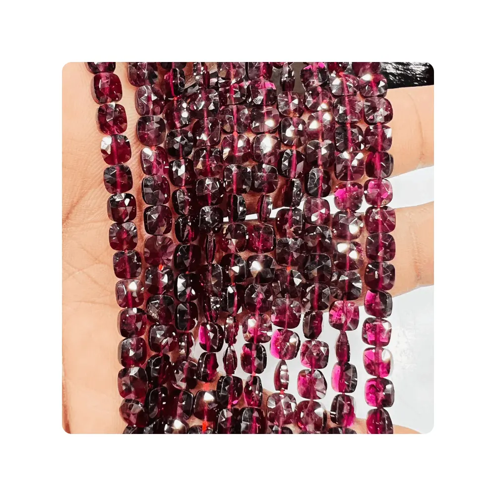 Beautiful Quality Pink Shade Garnet Faceted Cushion Shape Beads 7 Inches Strand Size 5.5mm Approx Gemstone Beads Supplier