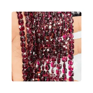 Bella qualità rosa ombra granato sfaccettato a forma di cuscino perline 7 pollici dimensioni filo 5.5mm circa fornitore di perline di pietre preziose