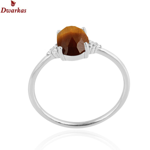 Anillos de piedras preciosas de alta calidad Dwarkas, plata de ley 925, con incrustaciones de ojo de tigre, diseño unisex de lujo, caja de regalo certificada - Product Image 1