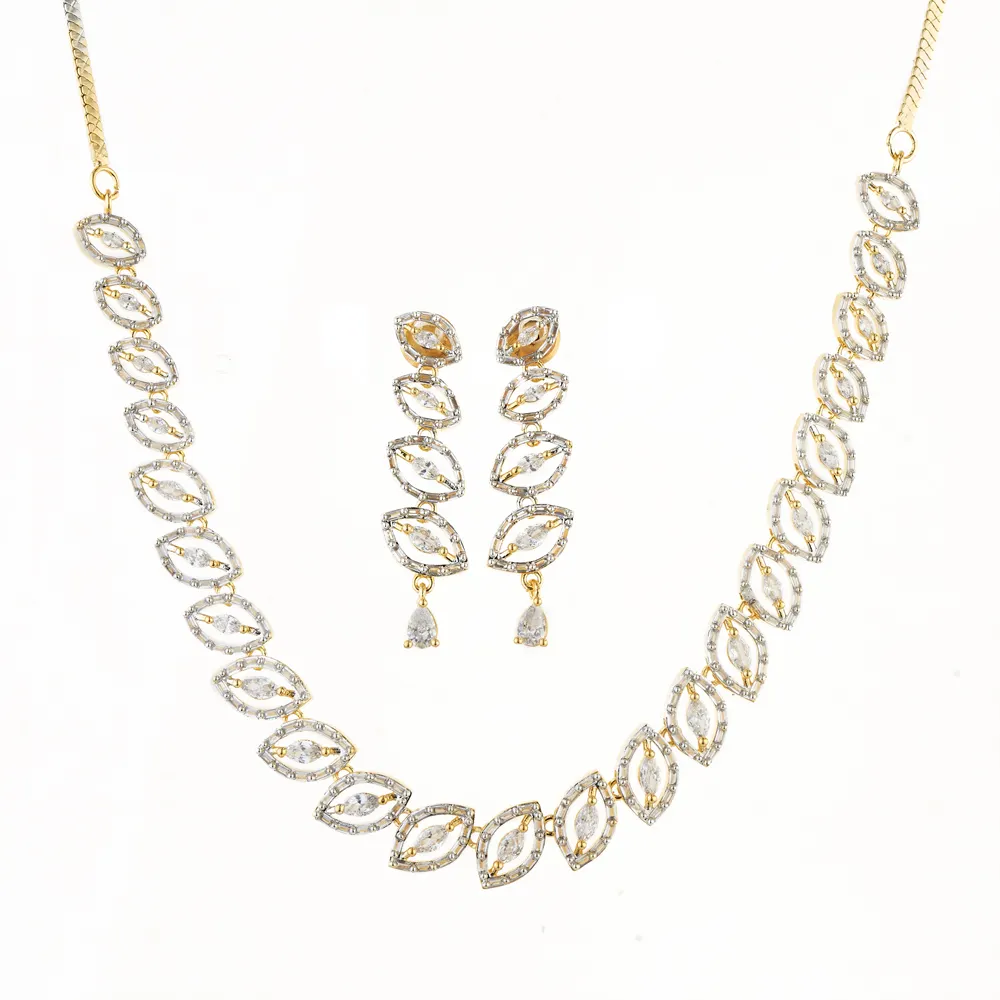 Buy Online Export Quality Classic Style Cubic Zirconia Necklace Set With 2 Tone Plating 421642