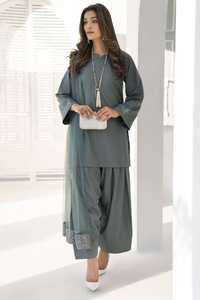 Robe décontractée à manches longues en lin pour femmes Nouveau style floral Vêtements de vacances indiens et pakistanais - Product Image 6