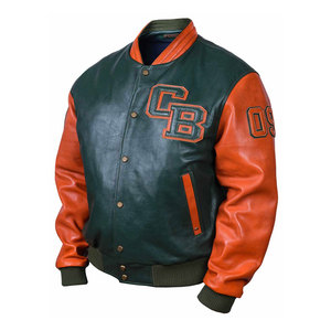 Fabricant OEM, veste universitaire personnalisée pour homme, veste de baseball en cuir chaud d'hiver, manches en cuir, logo en chenille. - Product Image 4