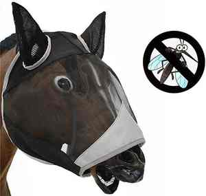 Masque pour cheval anti-mouches, anti-verres, respirant, extensible, en maille tricotée, anti-moustiques, équipement équestre, masque d'équitation - Product Image 2