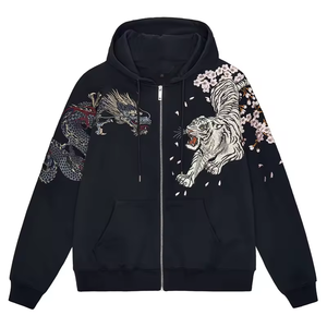 Fabricante de ropa informal Premium 500GSM 600GSM Parches bordados desgastados en relieve personalizados Sudadera con capucha térmica lavada con ácido vintage - Product Image 2