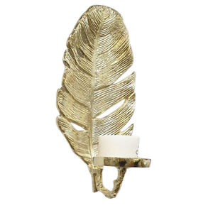 Forme de Feuille Design Plaqué Or Style Fantaisie Luxe Aluminium Métal Béton Unique Bougie Pot Mur Scones - Product Image 1