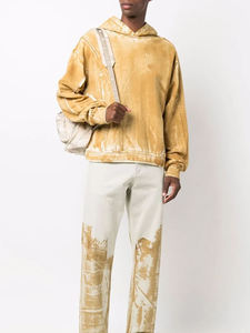 เสื้อฮู้ดดี้สตรีทแวร์วินเทจแฟชั่นใหม่สำหรับฤดูหนาว ผ้าฝ้ายฟอกสีซีดสไตล์เฟรนช์เทอร์รี่ ทรงครอป ฟิตปกติ สำหรับผู้ชาย - Product Image 5