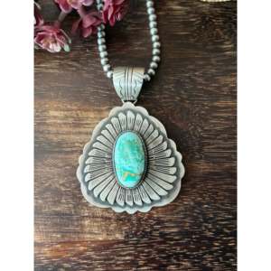 Benjamin Becenti Number #8 Turquoise & Sterling Silver Pendant Cultural Collectible Jewelry - Product Image 1